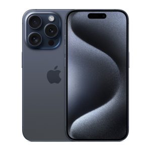 Apple iPhone 15 Pro in Blue Titanium - front and back view, brand new