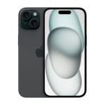 Apple iPhone 15 in Black - front and back view, brand new