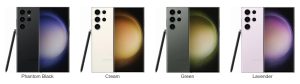 Samsung Galaxy S23 Ultra all colours - Phantom Black, Cream, Green, Lavender